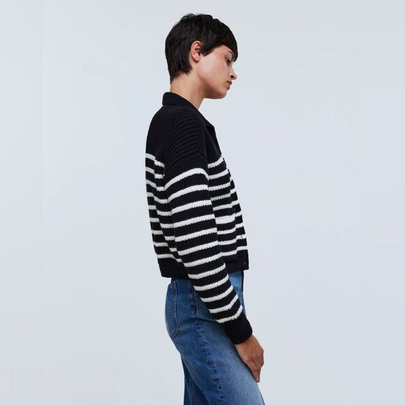 NEW MADEWELL Ribbed Polo Cardigan Sweater in “True Black” stripe - Picture 4 of 9
